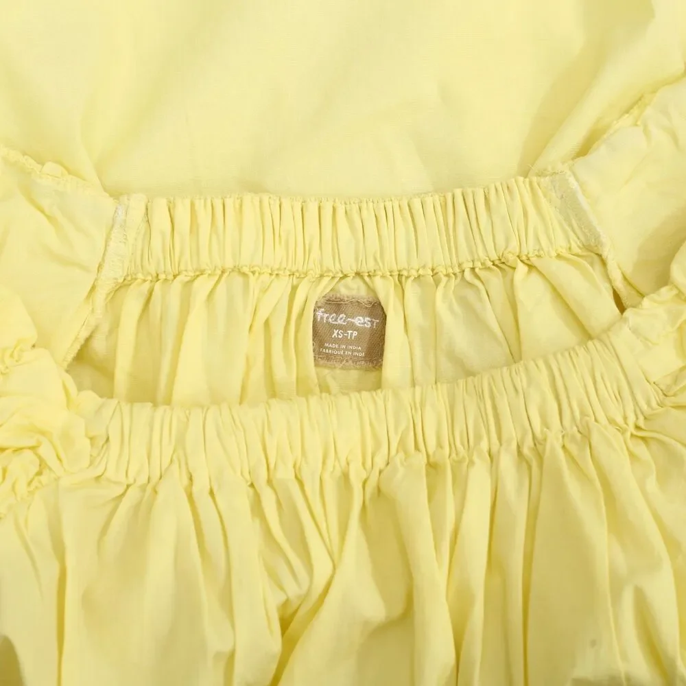 Free People Free Est Flaunt It Mini Dress Ruched Smocked Puff Sleeves XS 288773